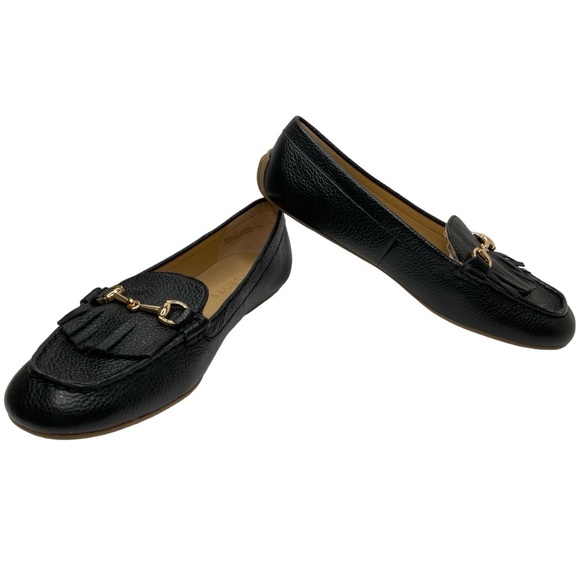 TALBOTS “EVERSON” Black & Gold Horsebit Pebbled Leather Moccasins Loafers, 7M - Picture 3 of 13